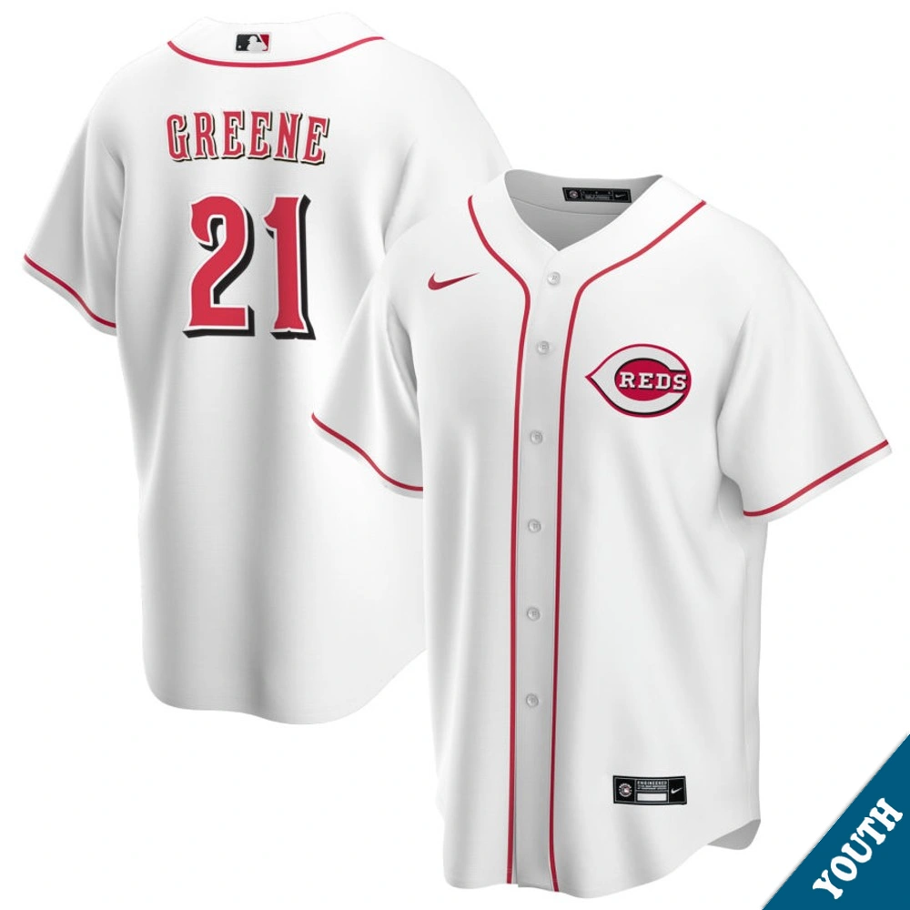 Youth Cincinnati Reds Hunter Greene #21 Home White Replica Jersey