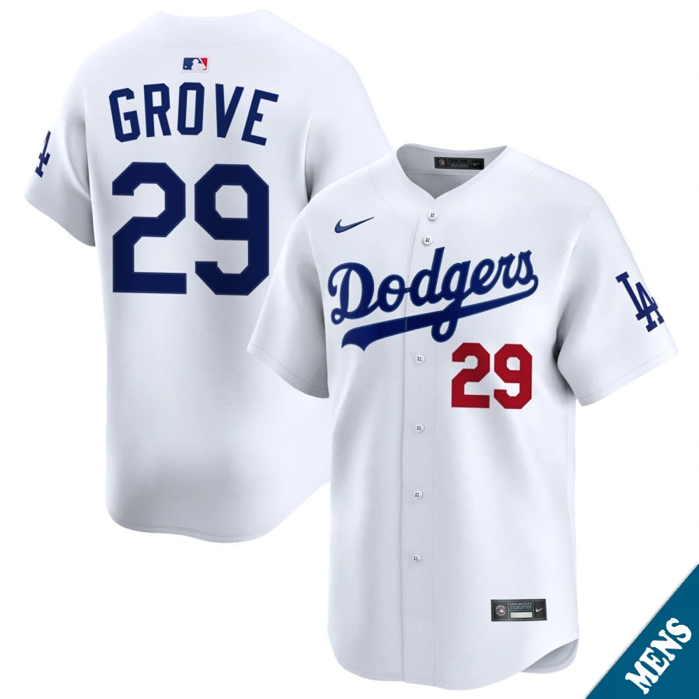Men's Los Angeles Dodgers Michael Grove #29 Home White Limited Jersey