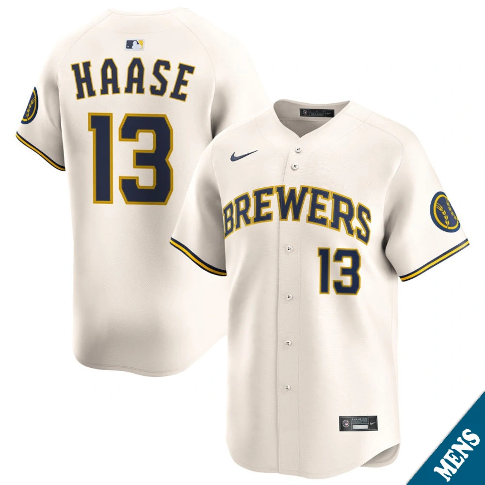Men's Milwaukee Brewers Eric Haase #13 Home Cream Limited Jersey