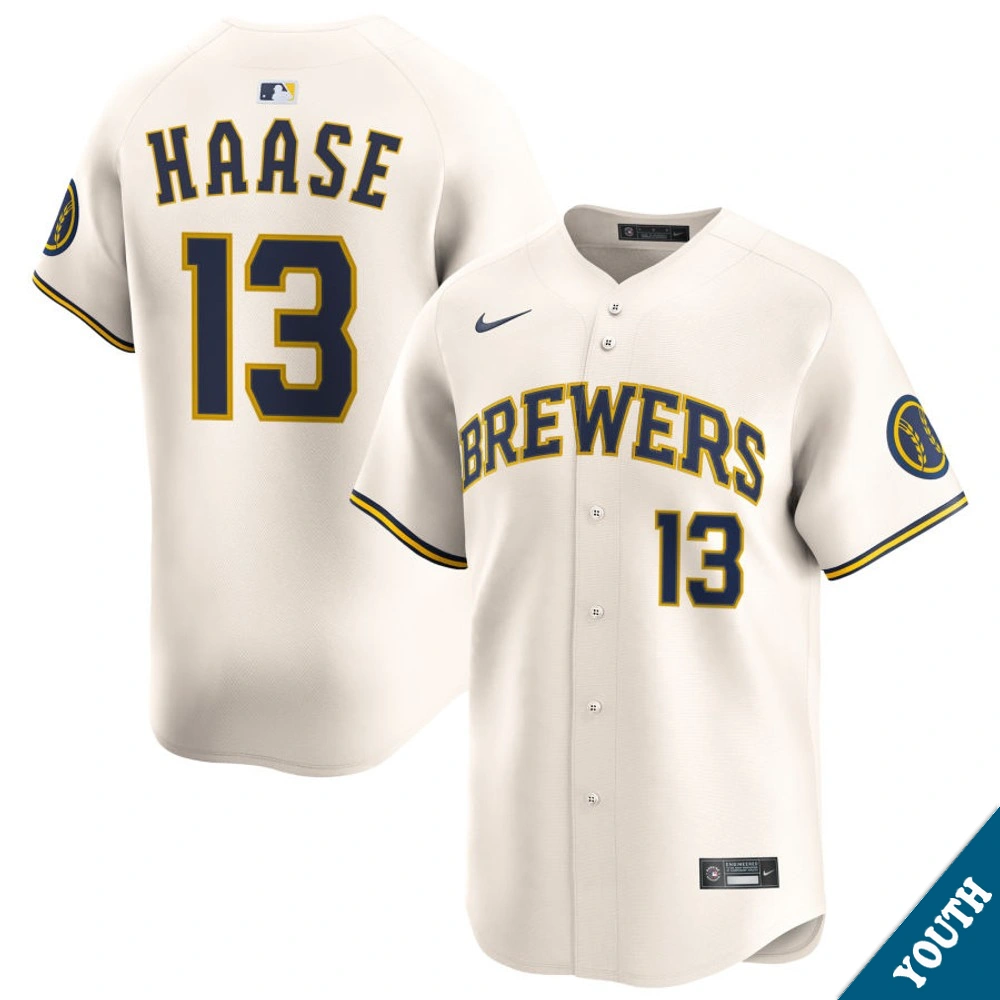 Youth Milwaukee Brewers Eric Haase #13 Home Cream Limited Jersey