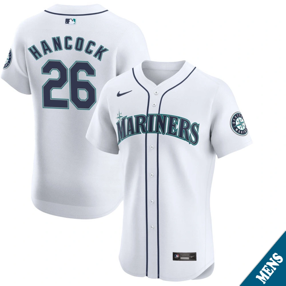 Men's Seattle Mariners Emerson Hancock #26 Home White Elite Jersey