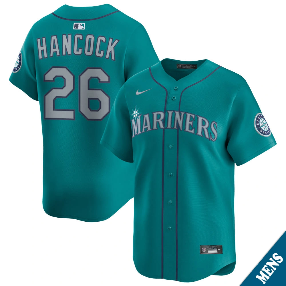 Men's Seattle Mariners Emerson Hancock #26 Aqua Alternate Limited Jersey