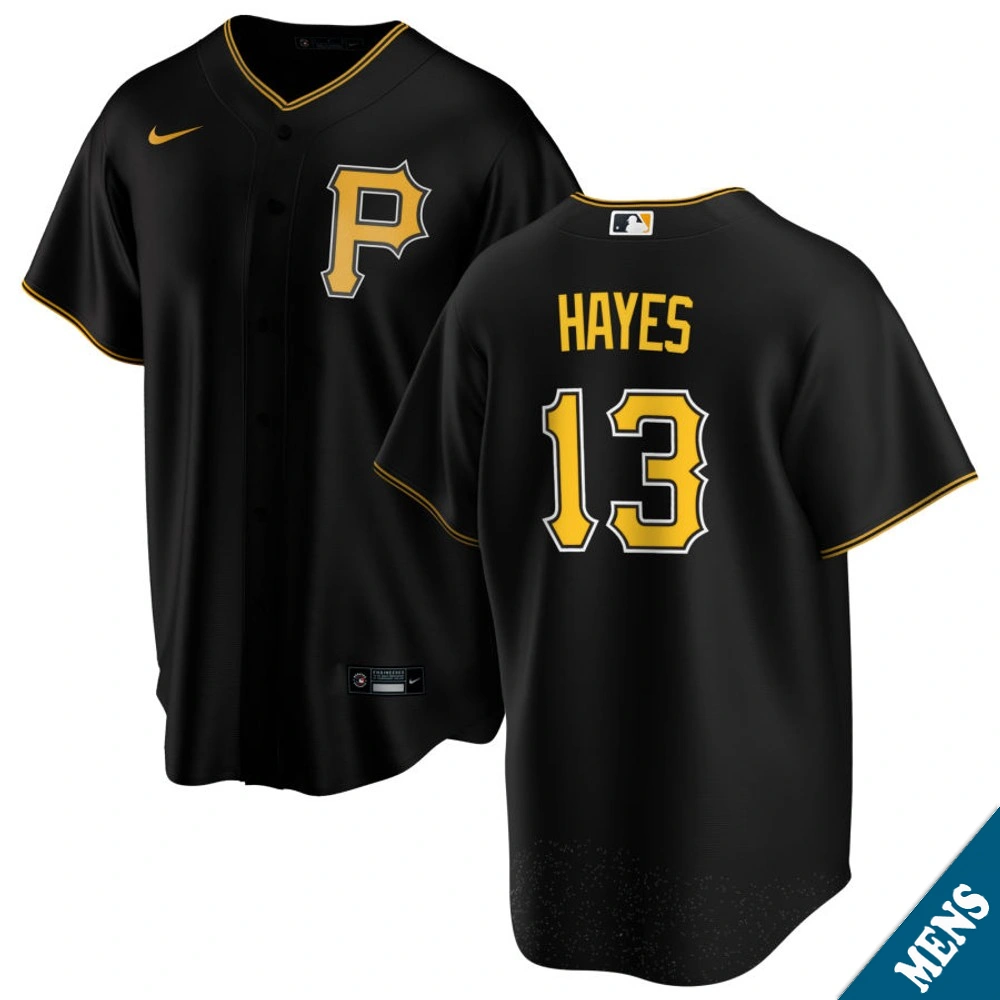 Men's Pittsburgh Pirates Ke'Bryan Hayes #13 Black Alternate Replica Jersey Men's Pittsburgh Pirates Ke'Bryan Hayes #13 Black Alternate Replica Jersey