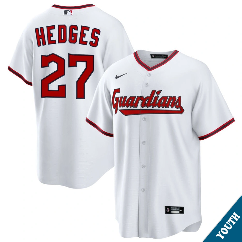 Youth Cleveland Guardians Austin Hedges #27 Home White Replica Jersey