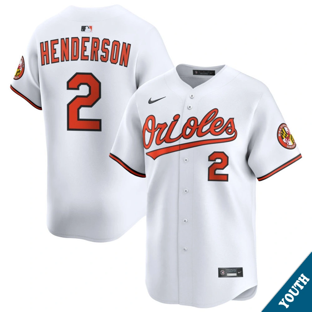 Youth Baltimore Orioles Gunnar Henderson #2 Home White Limited Jersey Youth Baltimore Orioles Gunnar Henderson #2 Home White Limited Jersey
