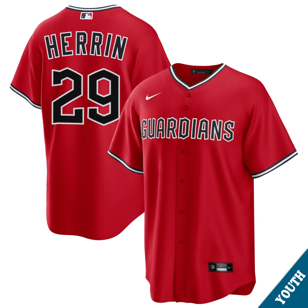 Youth Cleveland Guardians Tim Herrin #29 Red Alternate 2 Replica Jersey