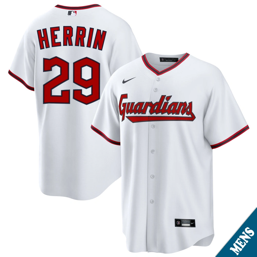 Men's Cleveland Guardians Tim Herrin #29 Home White Replica Jersey