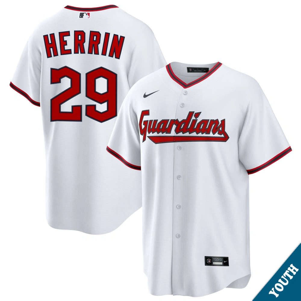 Youth Cleveland Guardians Tim Herrin #29 Home White Replica Jersey