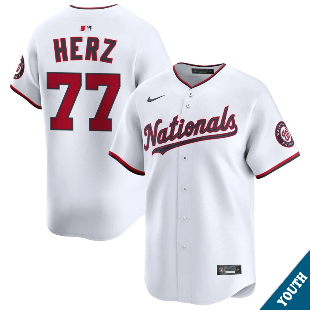 Youth Washington Nationals DJ Herz #77 Home White Limited Jersey