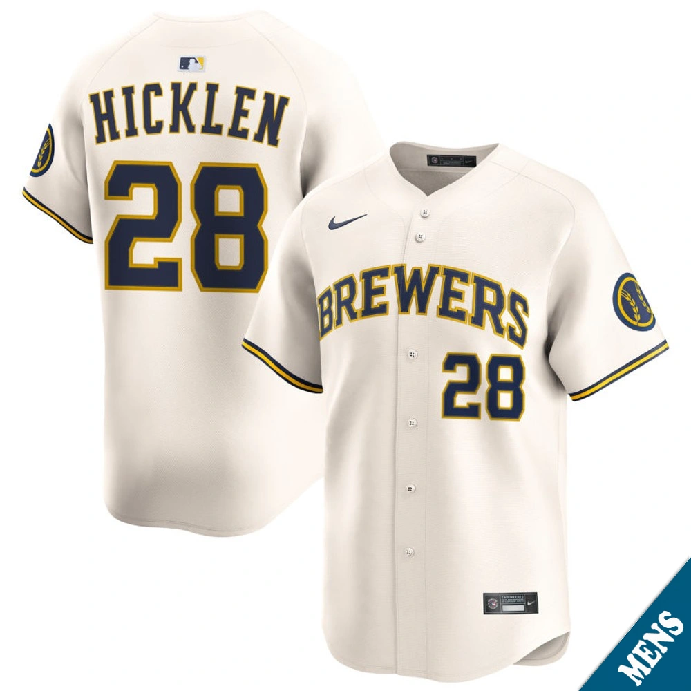 Men's Milwaukee Brewers Brewer Hicklen #28 Home Cream Limited Jersey