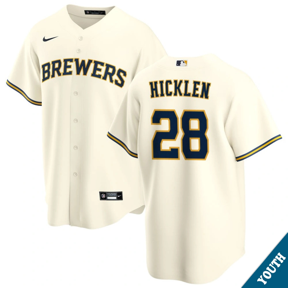 Youth Milwaukee Brewers Brewer Hicklen #28 Home Cream Replica Jersey