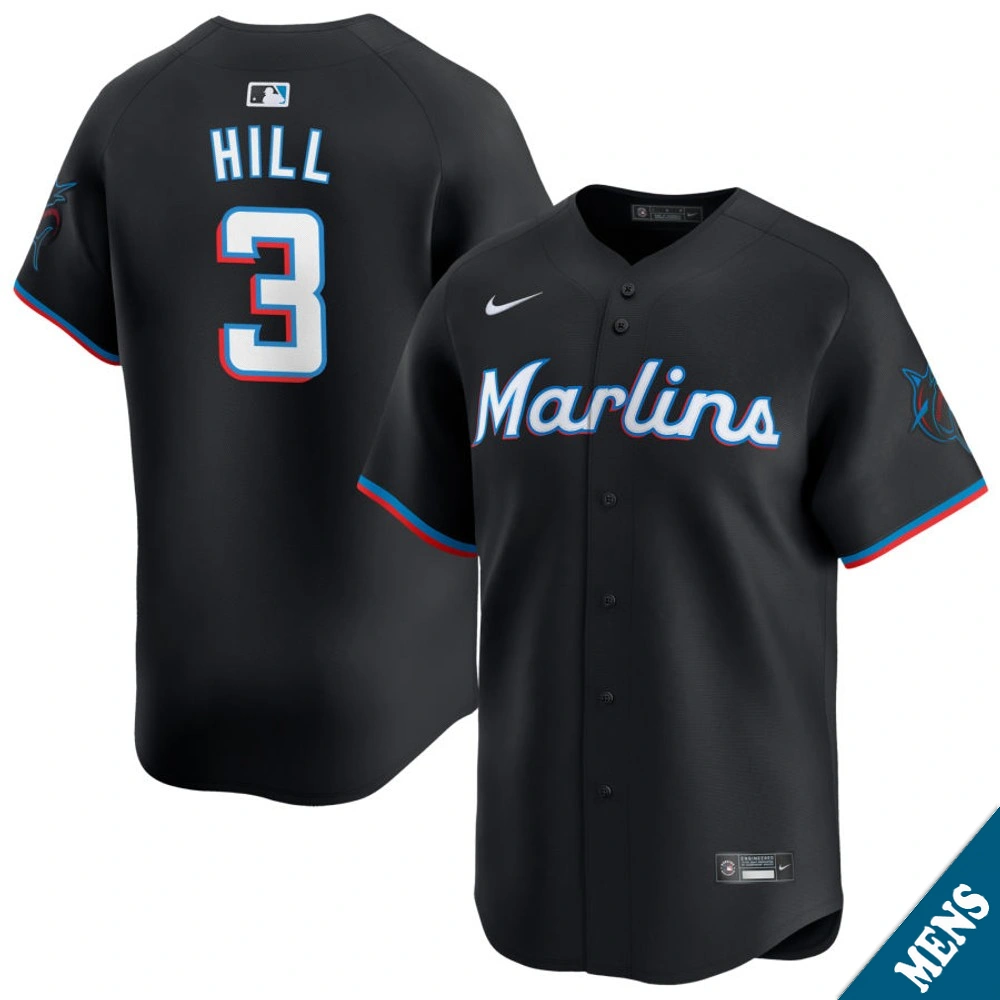 Men's Miami Marlins Derek Hill #3 Black Alternate Limited Jersey