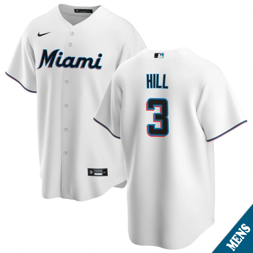 Men's Miami Marlins Derek Hill #3 Home White Replica Jersey