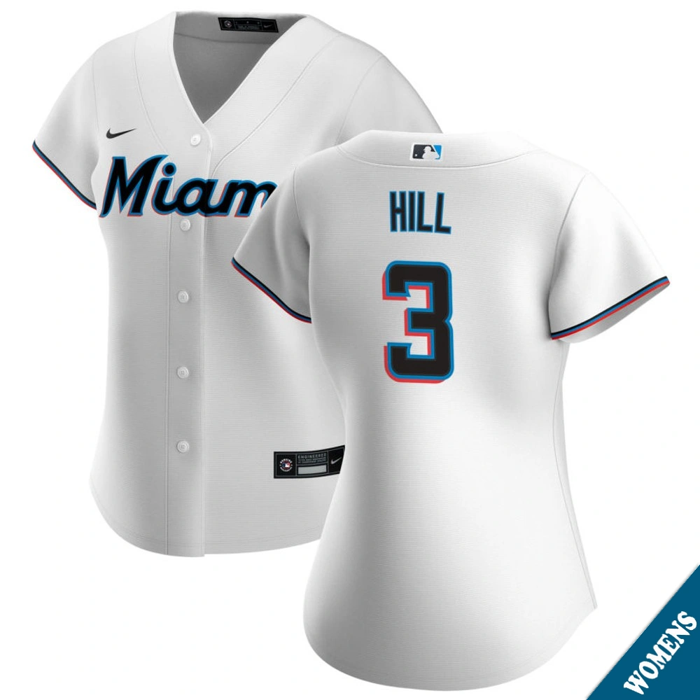 Women's Miami Marlins Derek Hill #3 Home White Replica Jersey