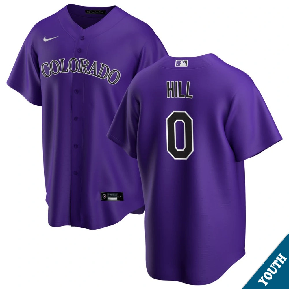 Youth Colorado Rockies Jaden Hill #0 Purple Alternate Replica Jersey