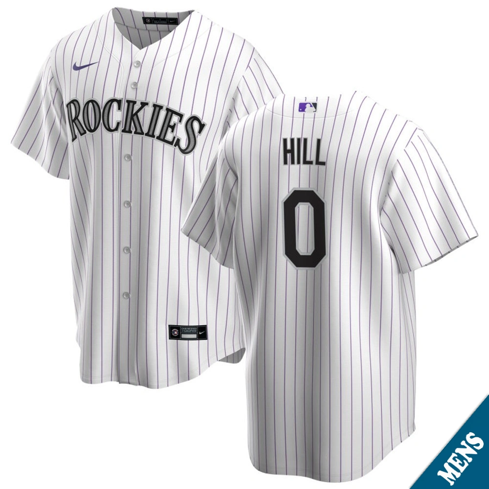 Men's Colorado Rockies Jaden Hill #0 Home White Replica Jersey