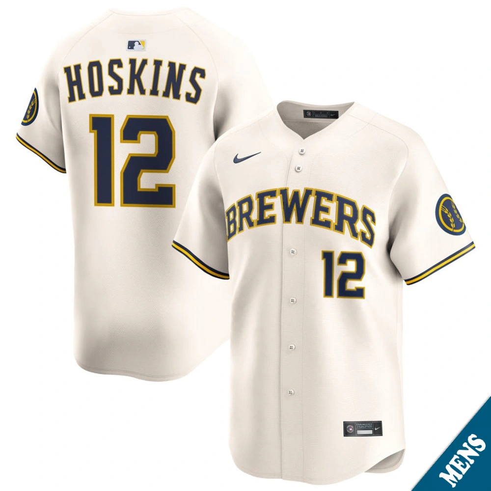 Men's Milwaukee Brewers Rhys Hoskins #12 Home Cream Limited Jersey