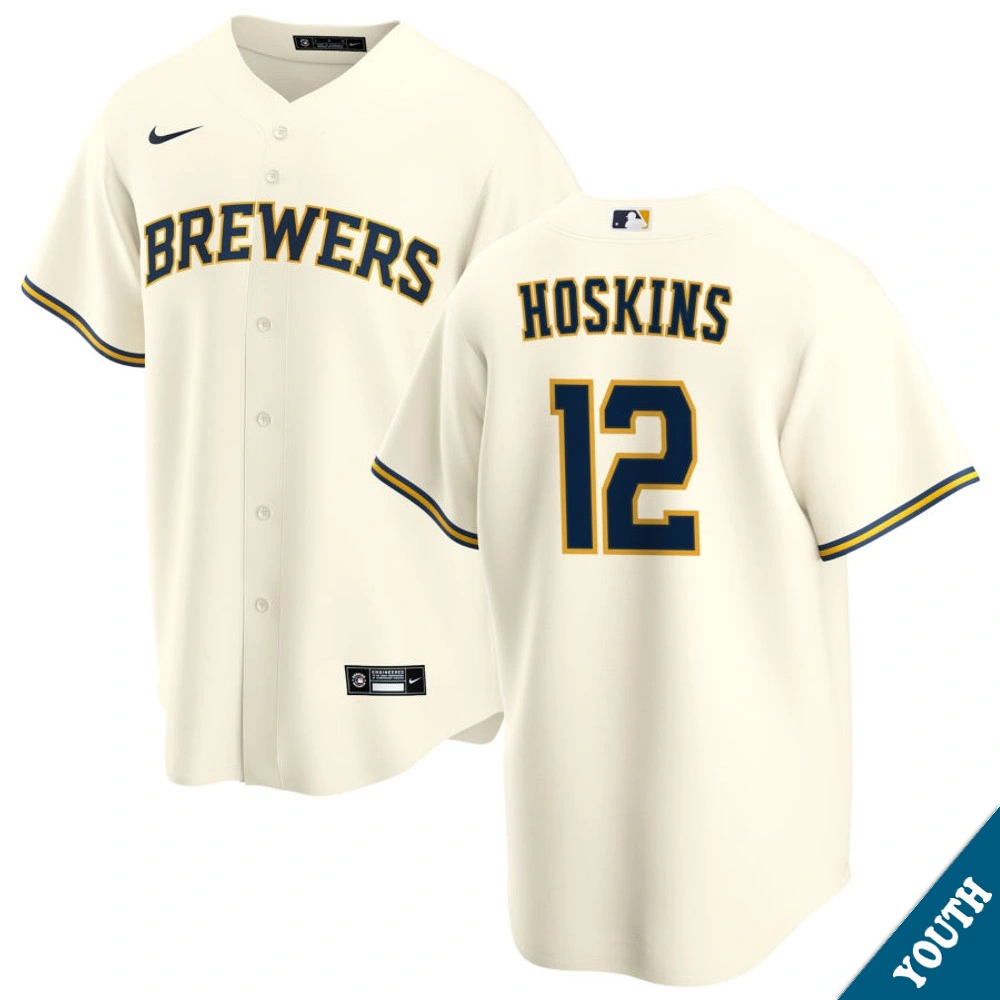 Youth Milwaukee Brewers Rhys Hoskins #12 Home Cream Replica Jersey