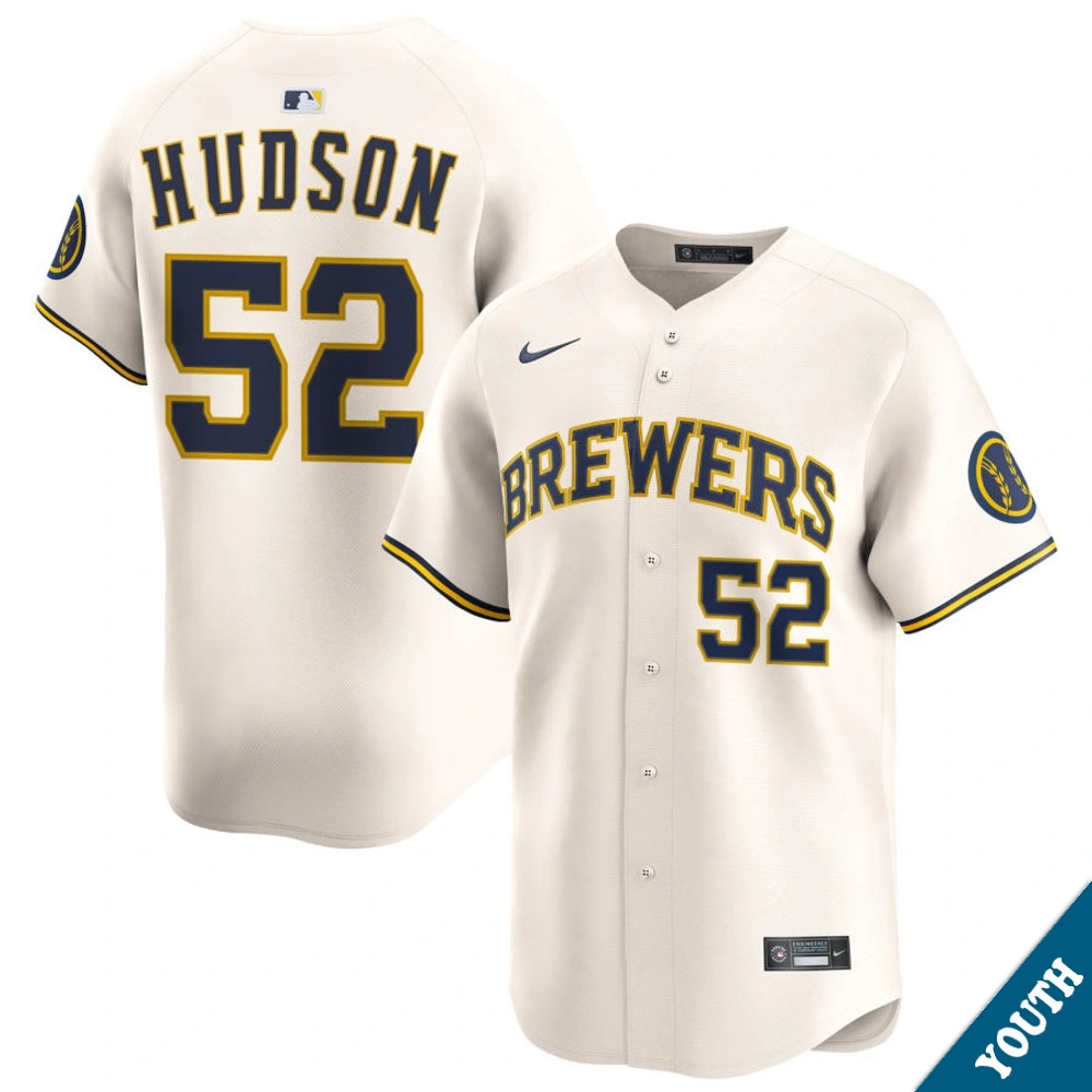 Youth Milwaukee Brewers Bryan Hudson #52 Home Cream Limited Jersey