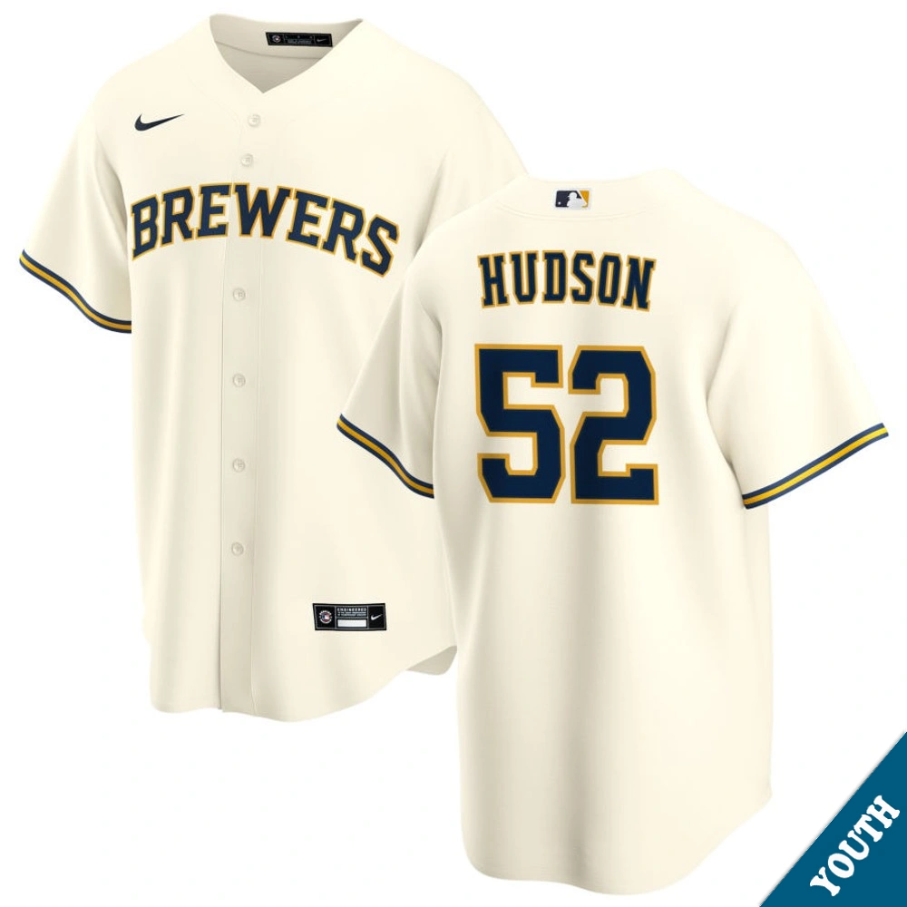 Youth Milwaukee Brewers Bryan Hudson #52 Home Cream Replica Jersey