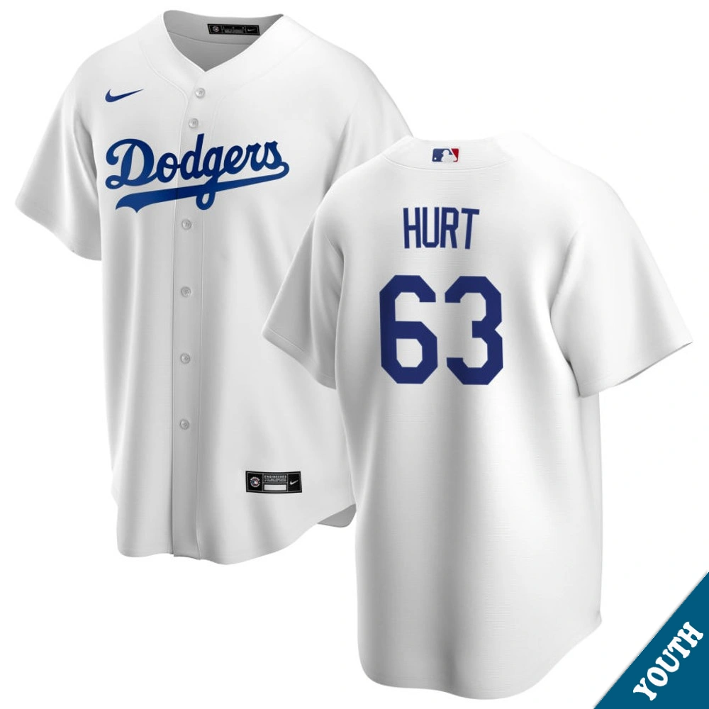 Youth Los Angeles Dodgers Kyle Hurt #63 Home White Replica Jersey