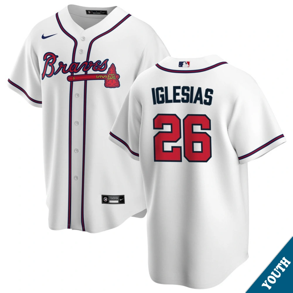 Youth Atlanta Braves Raisel Iglesias #26 Home White Replica Jersey