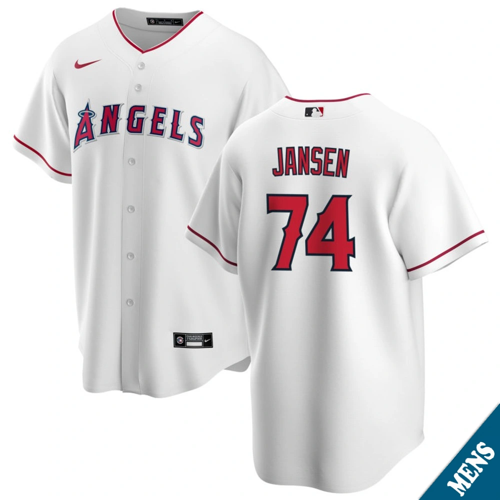 Men's Los Angeles Angels Kenley Jansen #74 Home White Replica Jersey