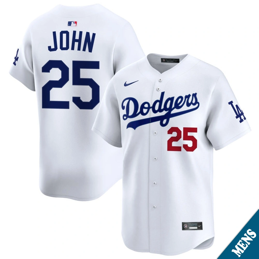Men's Los Angeles Dodgers Tommy John #25 Home White Limited Former Player‌ Jersey