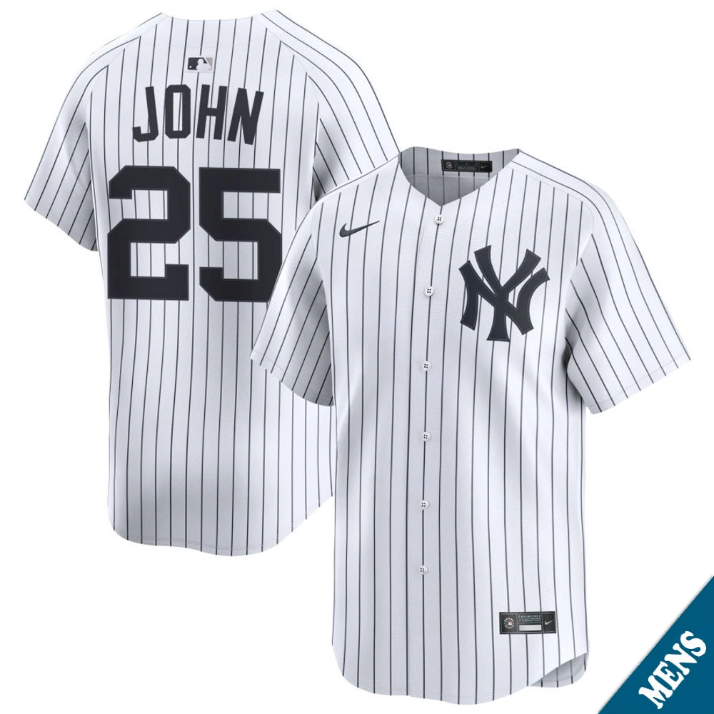 Men's New York Yankees Tommy John #25 Home White Limited Former Player‌ Jersey
