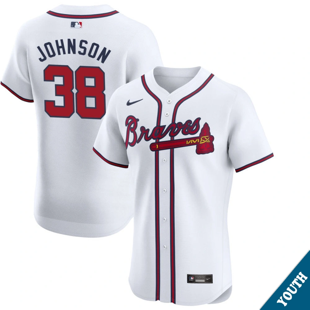 Youth Atlanta Braves Pierce Johnson #38 Home White Elite Jersey