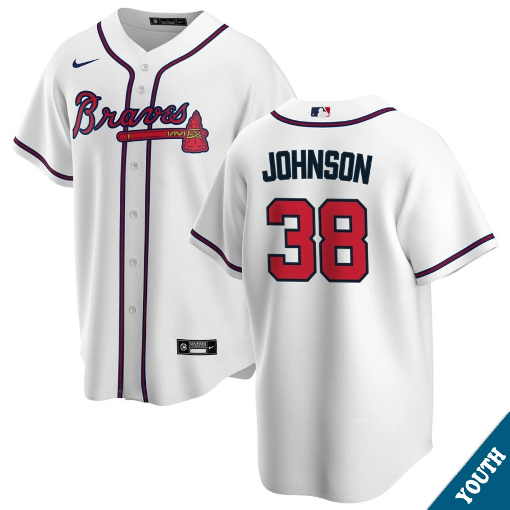 Youth Atlanta Braves Pierce Johnson #38 Home White Replica Jersey