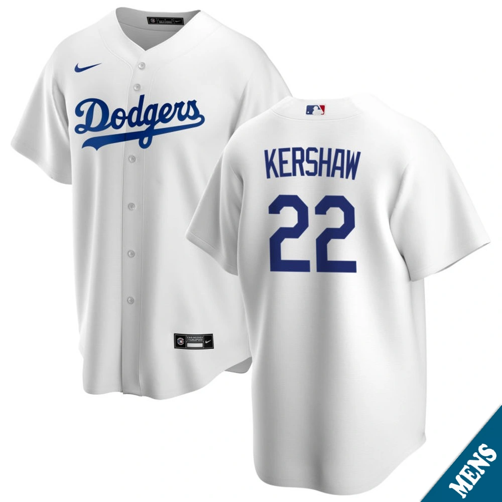 Men's Los Angeles Dodgers Clayton Kershaw #22 Home White Replica Jersey