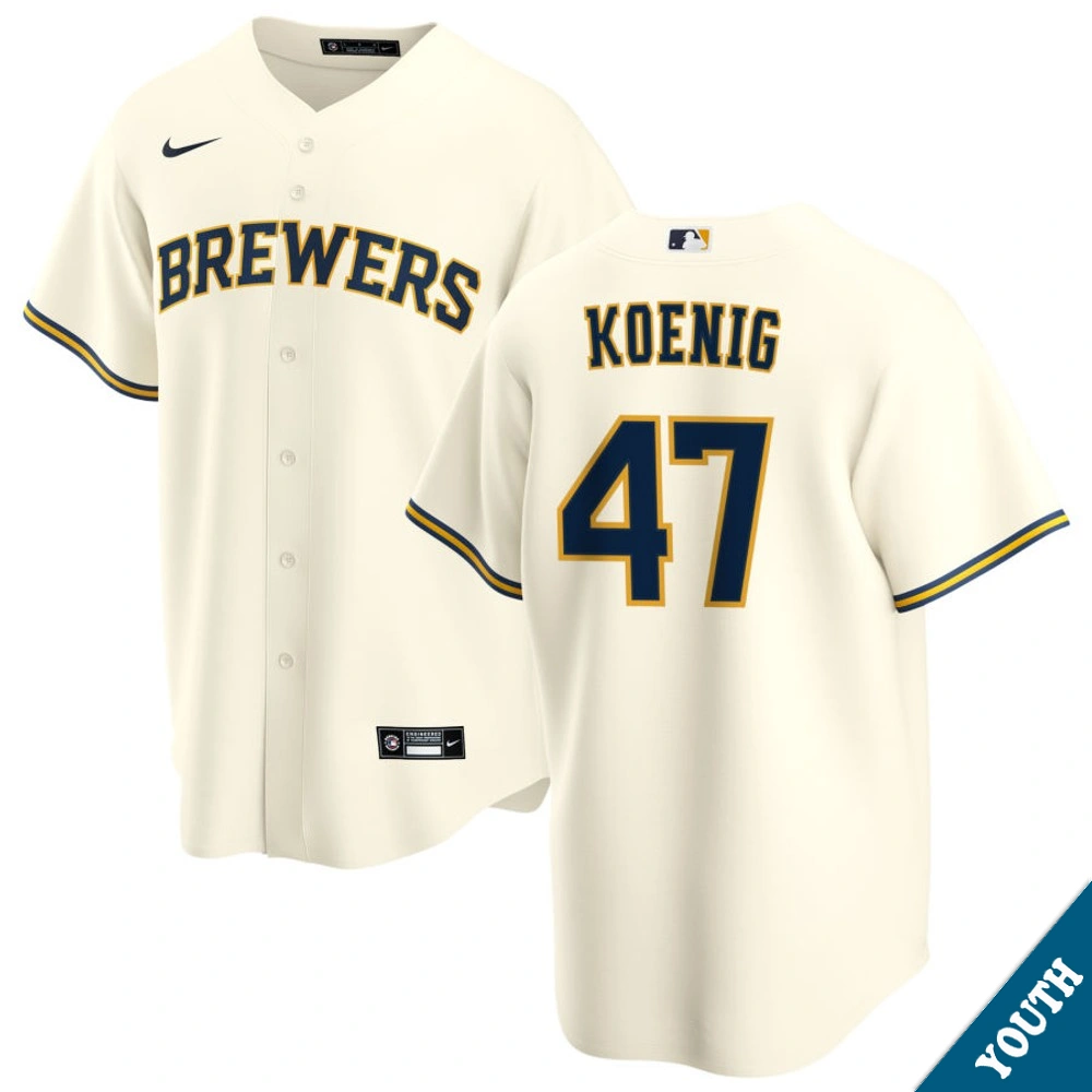 Youth Milwaukee Brewers Jared Koenig #47 Home Cream Replica Jersey