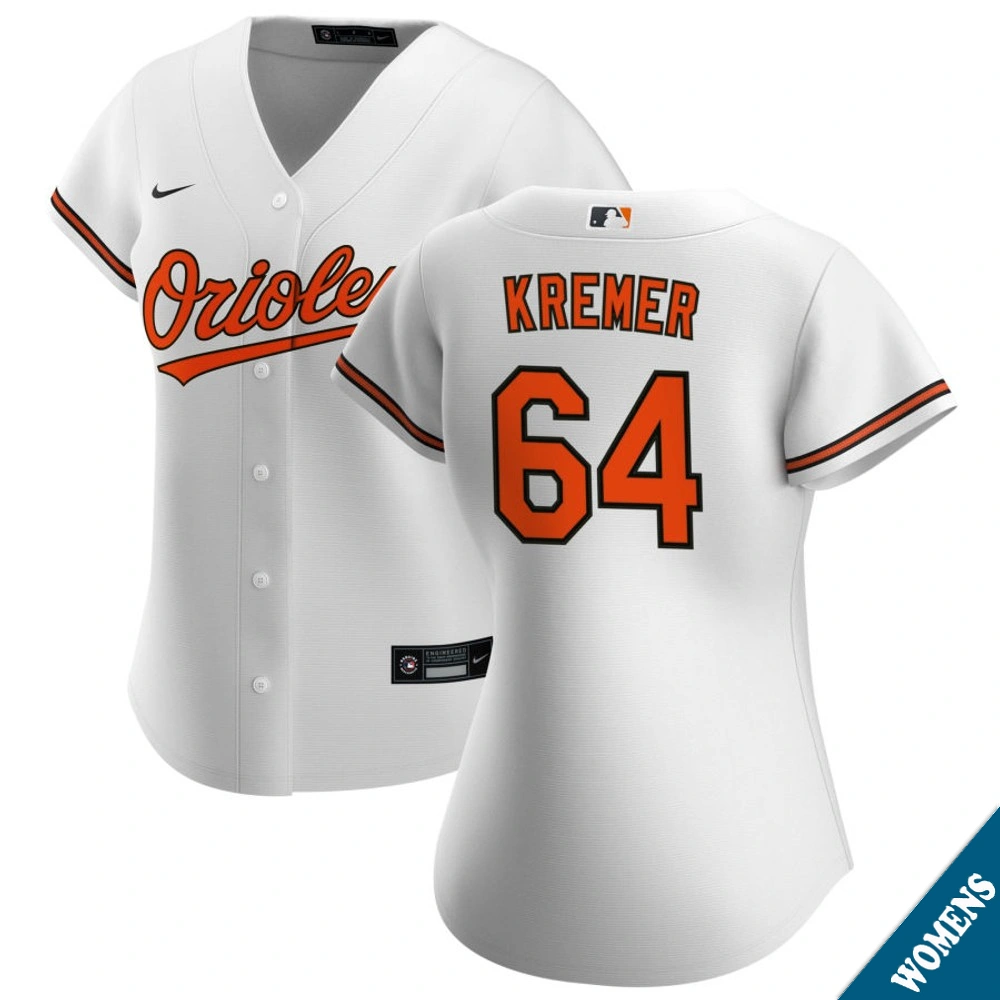 Women's Baltimore Orioles Dean Kremer #64 Home White Replica Jersey Women's Baltimore Orioles Dean Kremer #64 Home White Replica Jersey