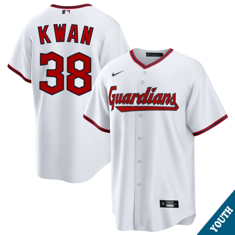 Youth Cleveland Guardians Steven Kwan #38 Home White Replica Jersey