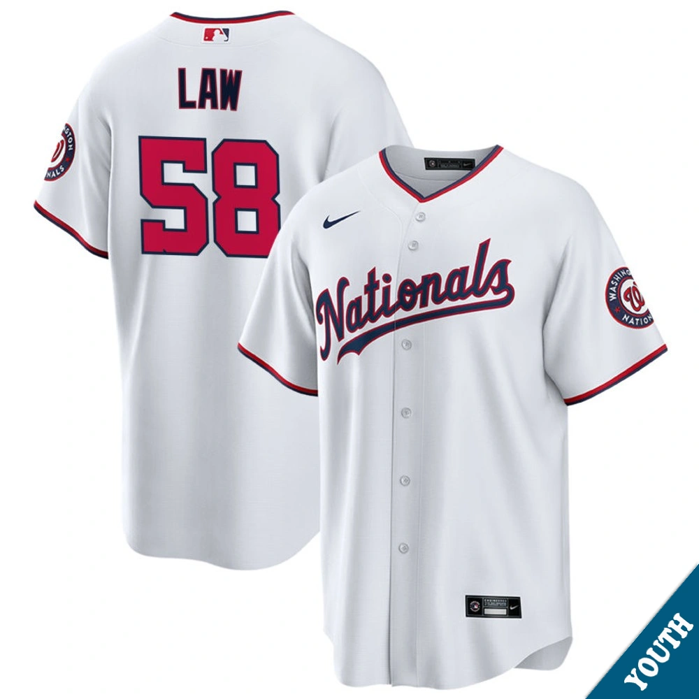 Youth Washington Nationals Derek Law #58 White Replica Jersey