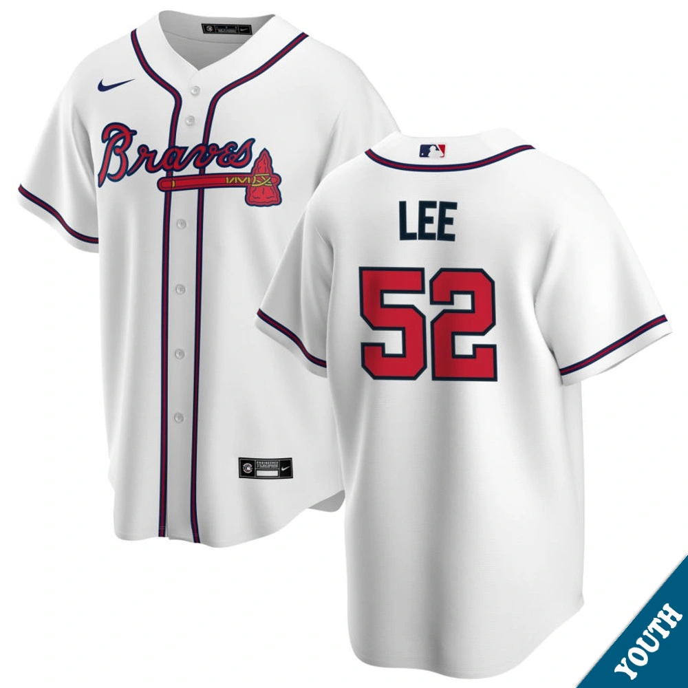 Youth Atlanta Braves Dylan Lee #52 Home White Replica Jersey