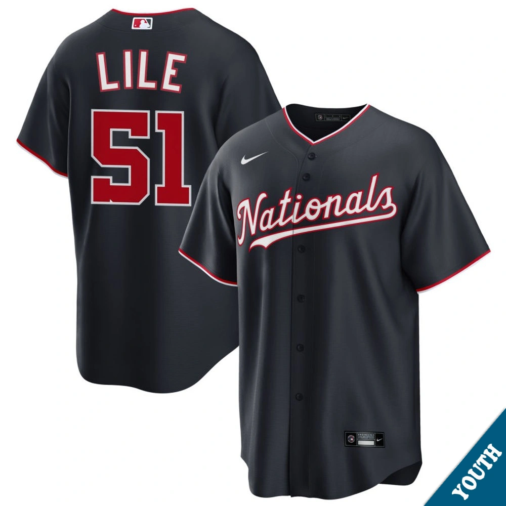 Youth Washington Nationals Daylen Lile #51 Navy Alternate Replica Jersey