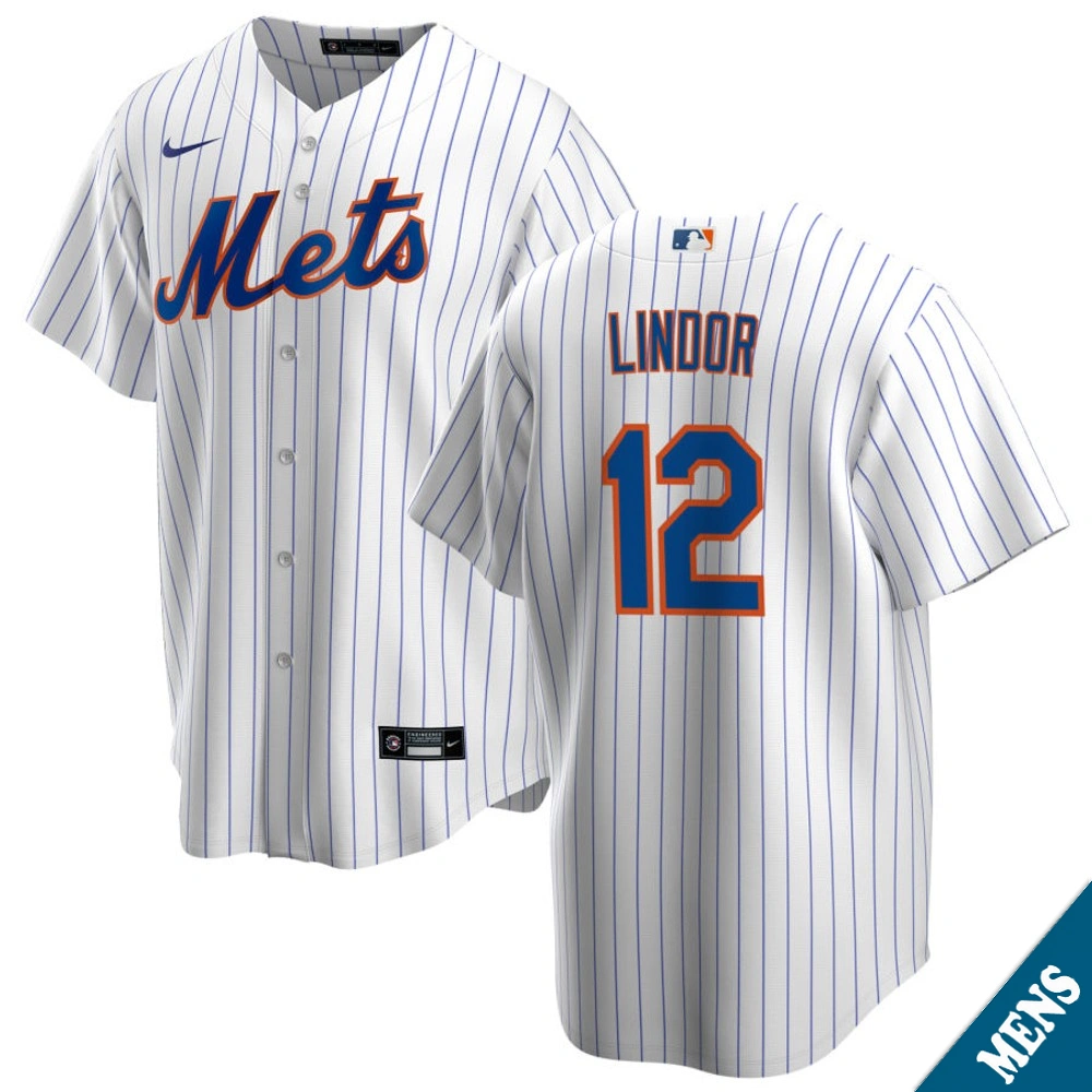Men's New York Mets Francisco Lindor #12 Home White Replica Jersey