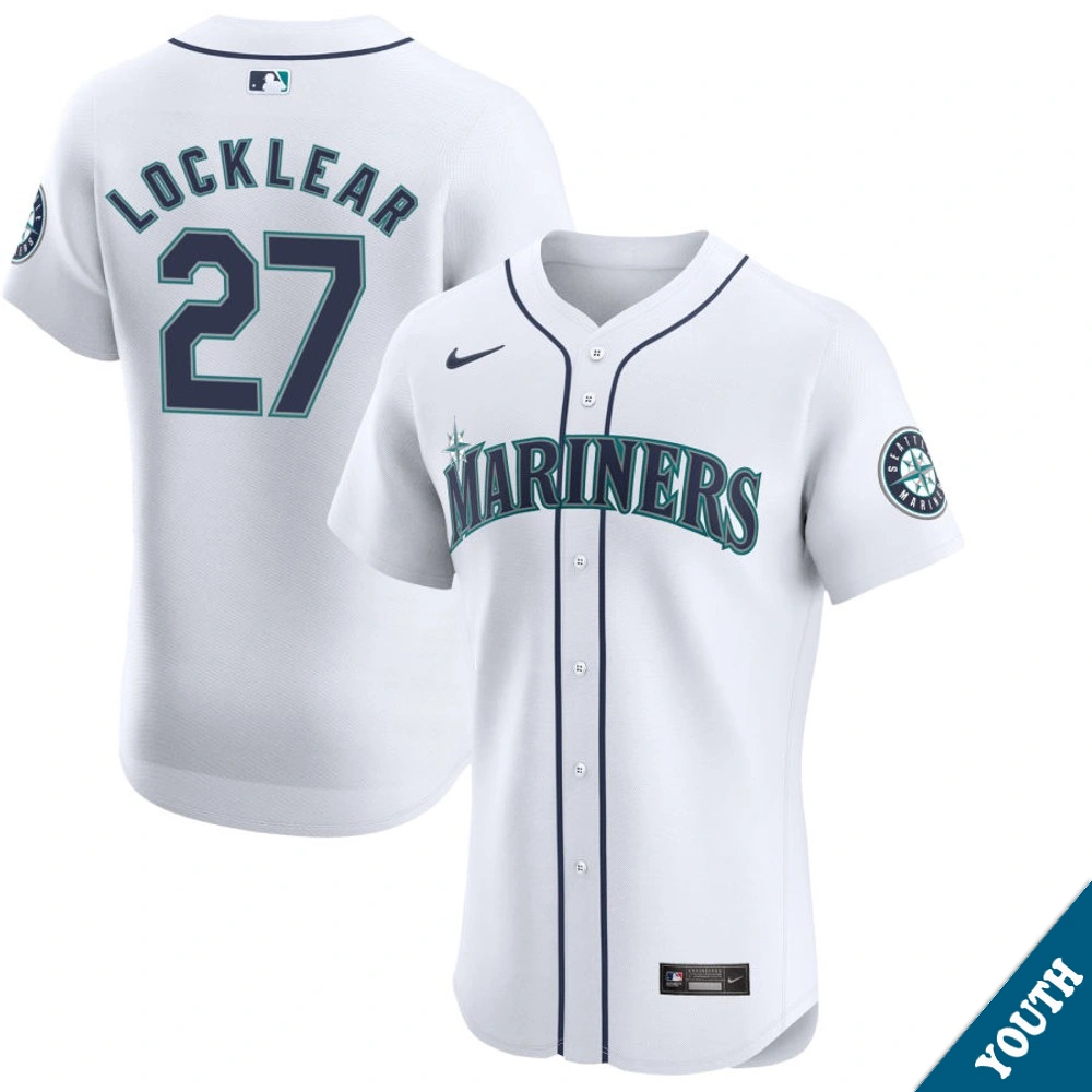 Youth Seattle Mariners Tyler Locklear #27 Home White Elite Jersey