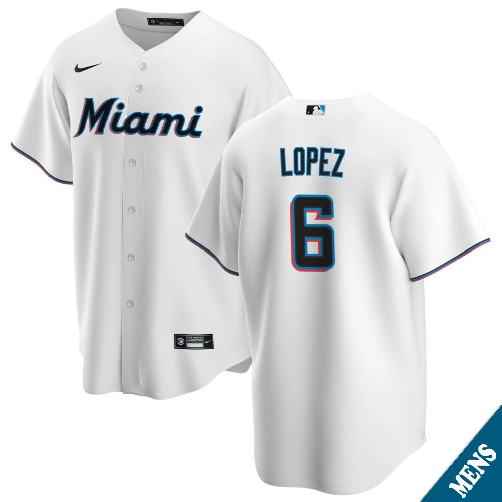 Men's Miami Marlins Otto Lopez #6 Home White Replica Jersey