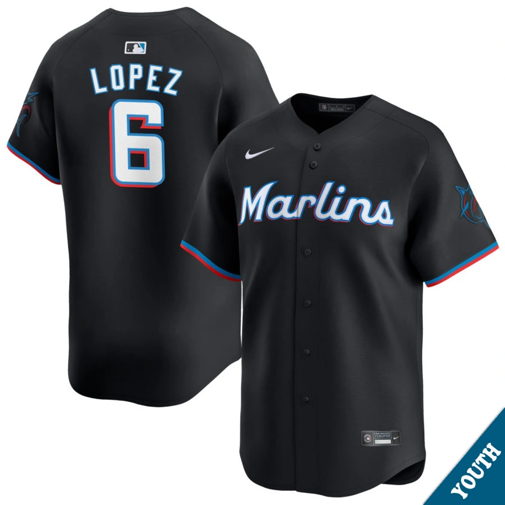 Youth Miami Marlins Otto Lopez #6 Black Alternate Limited Jersey