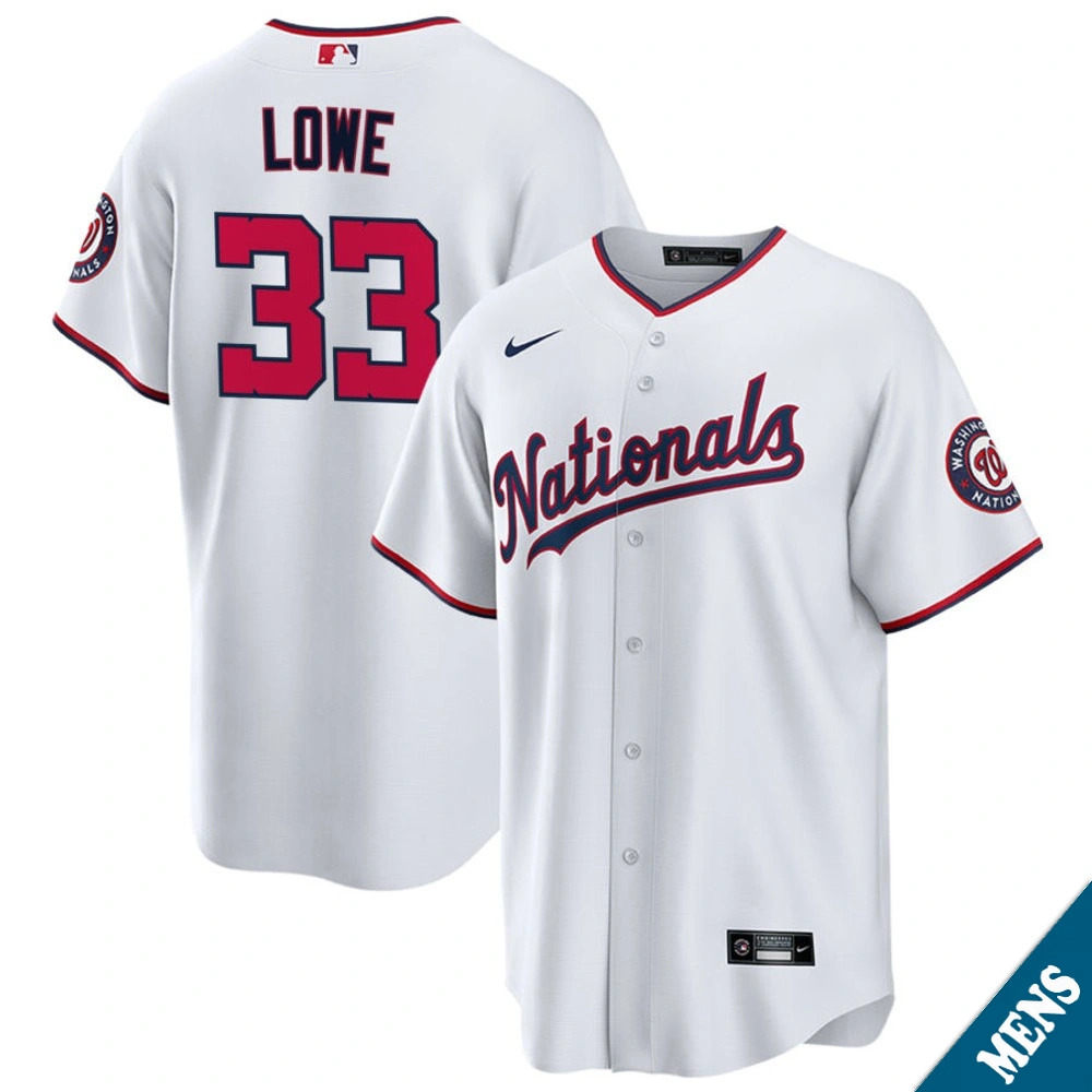 Men's Washington Nationals Nathaniel Lowe #33 White Replica Jersey
