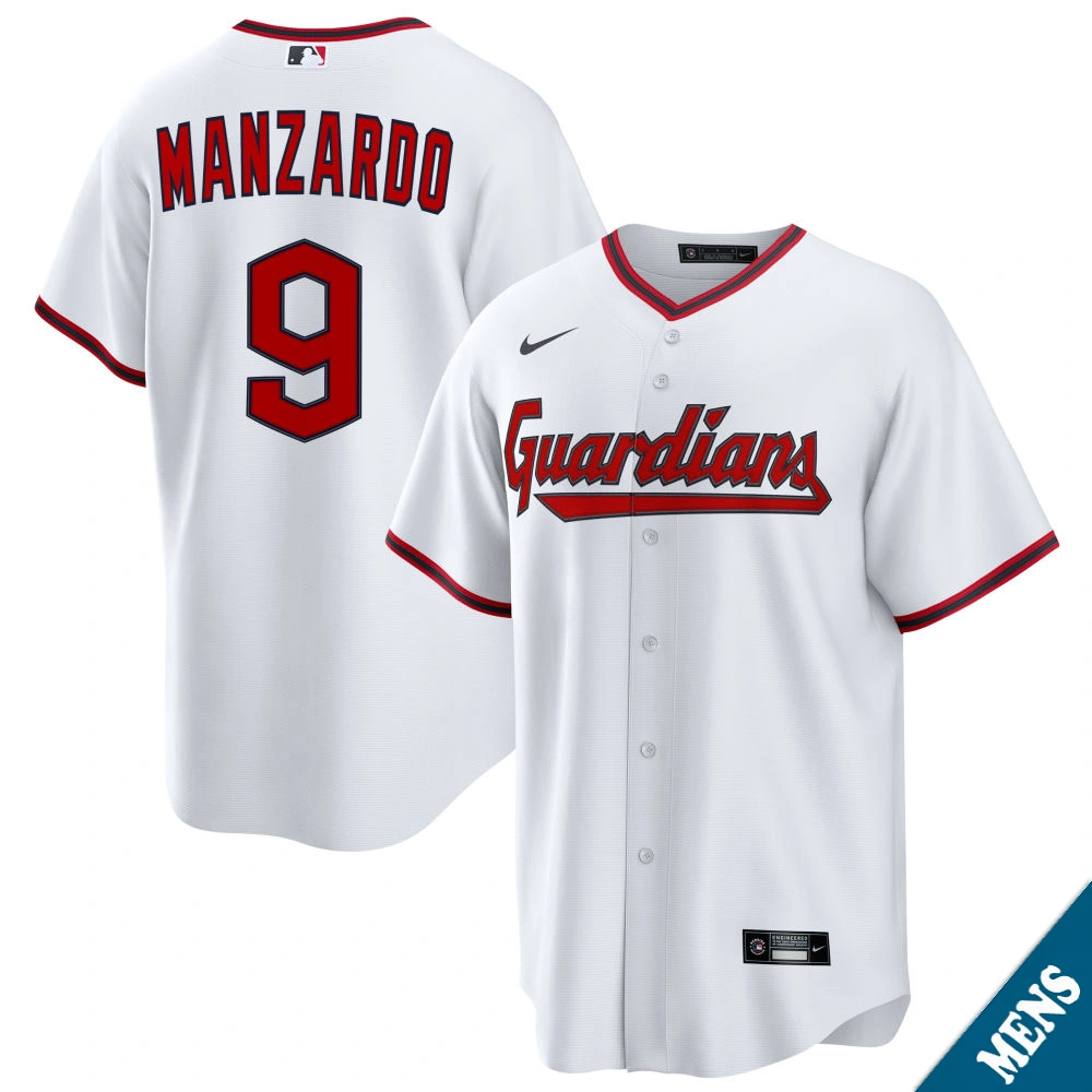 Men's Cleveland Guardians Kyle Manzardo #9 Home White Replica Jersey