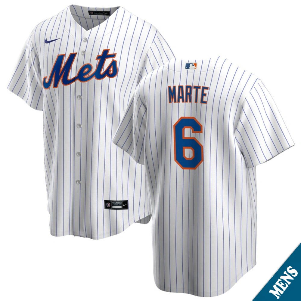 Men's New York Mets Starling Marte #6 Home White Replica Jersey