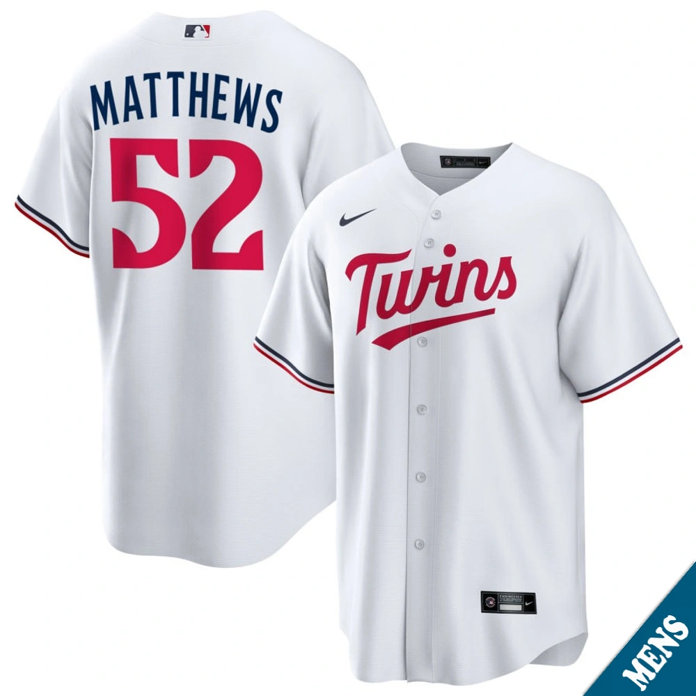 Men's Minnesota Twins Zebby Matthews #52 Home White Replica Jersey