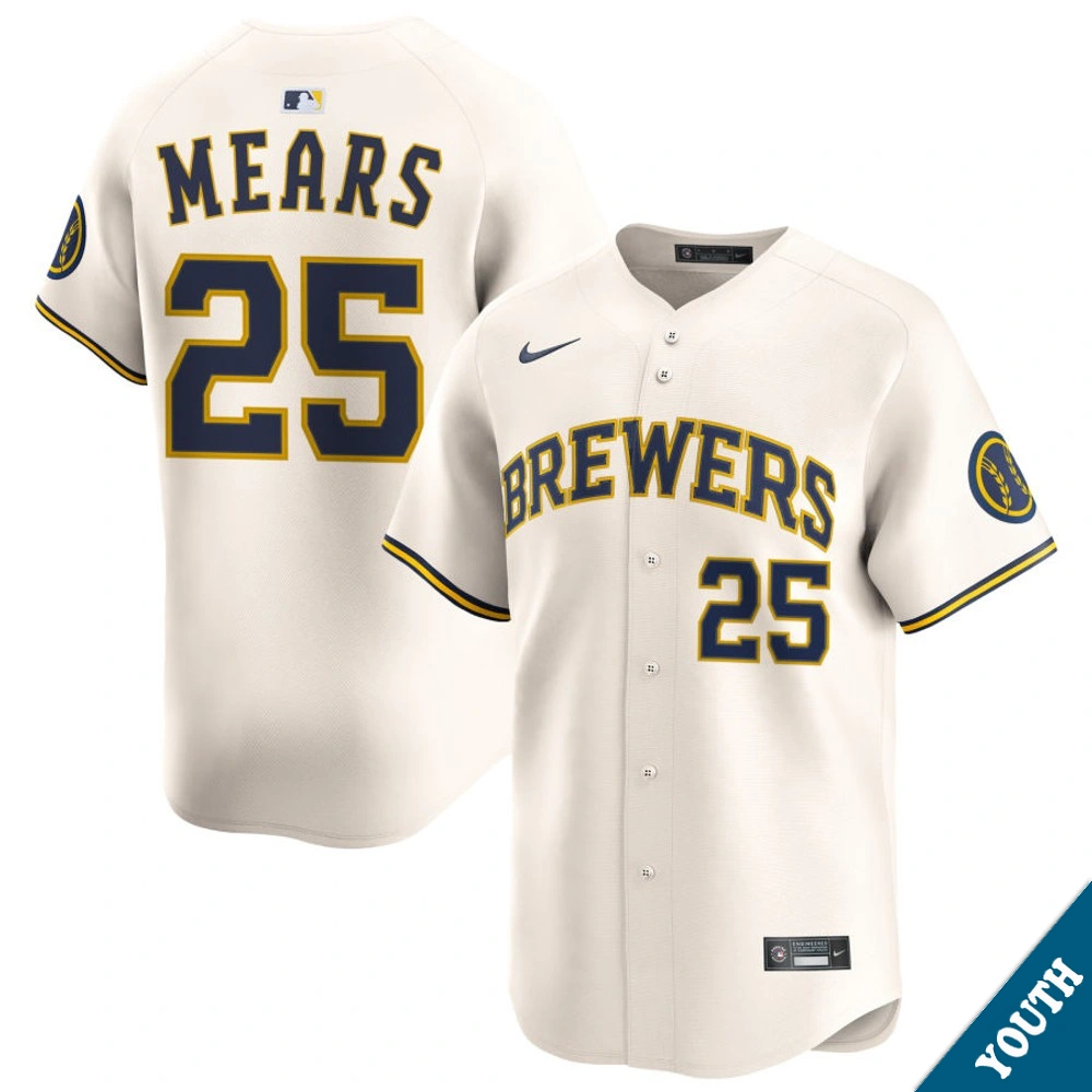 Youth Milwaukee Brewers Nick Mears #25 Home Cream Limited Jersey
