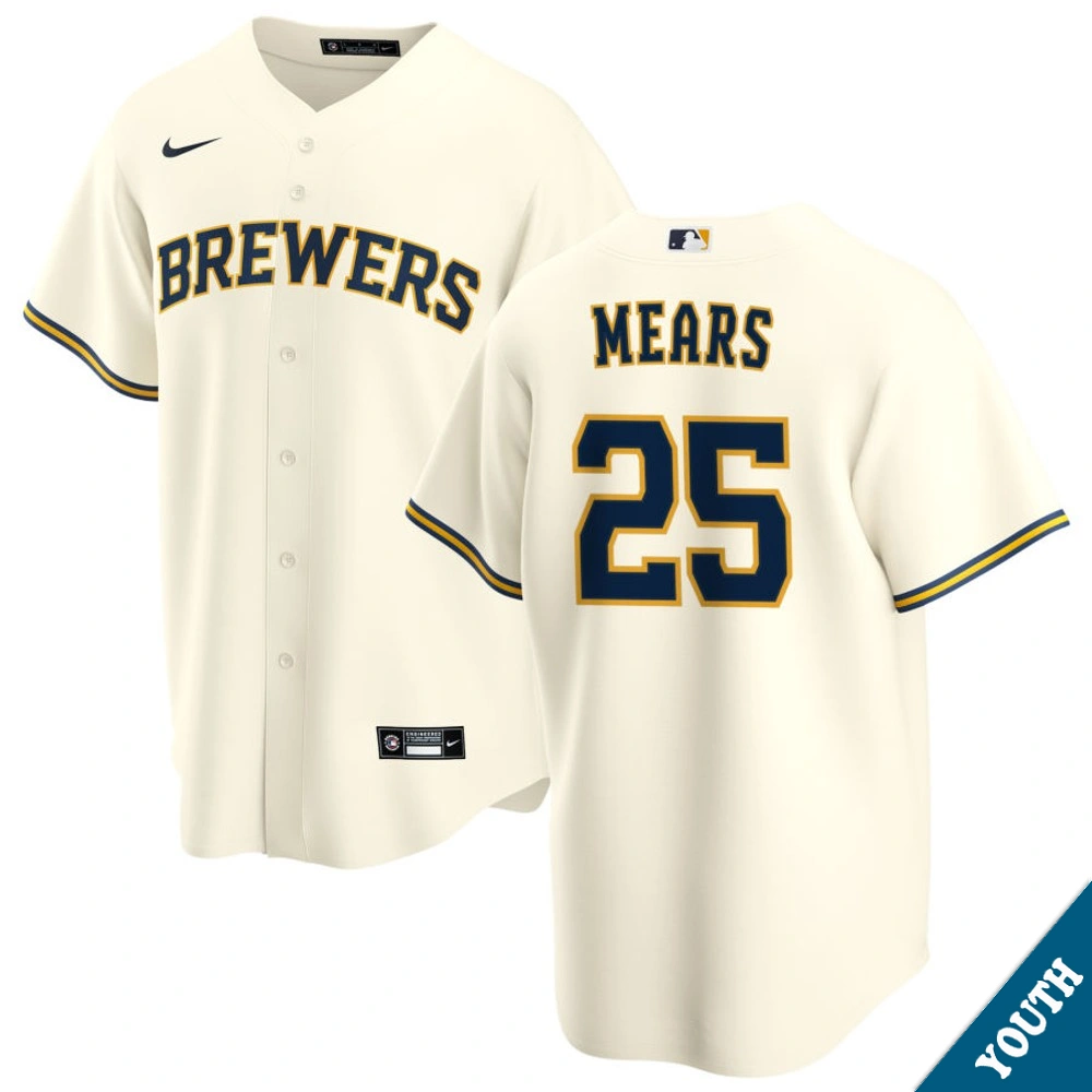 Youth Milwaukee Brewers Nick Mears #25 Home Cream Replica Jersey