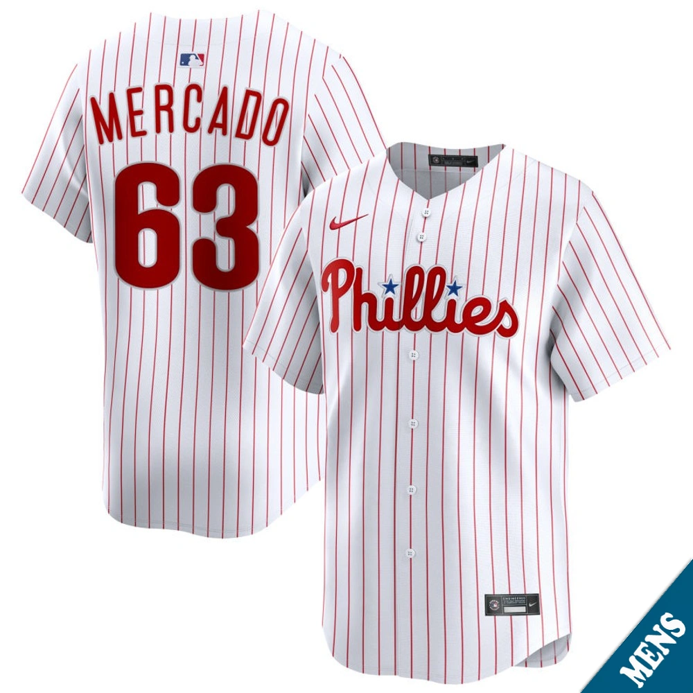 Men's Philadelphia Phillies Michael Mercado #63 Home White Limited Jersey