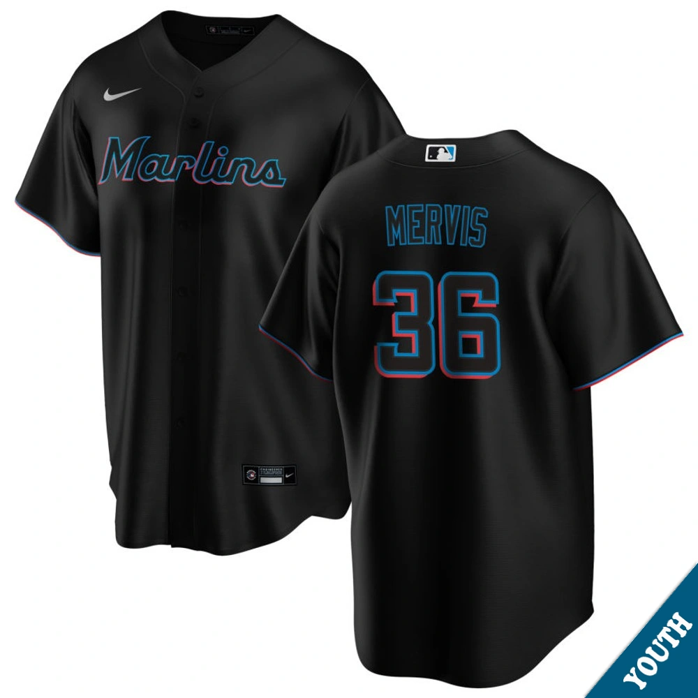 Youth Miami Marlins Matt Mervis #36 Black Alternate Replica Jersey